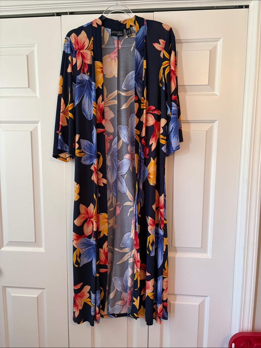 Avenue Navy Floral Longline Open Cardigan duster.